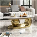 Meja Tamu Stainless Elegan Marmer Ruang Keluarga