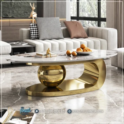 Meja Tamu Stainless Elegan Marmer Ruang Keluarga