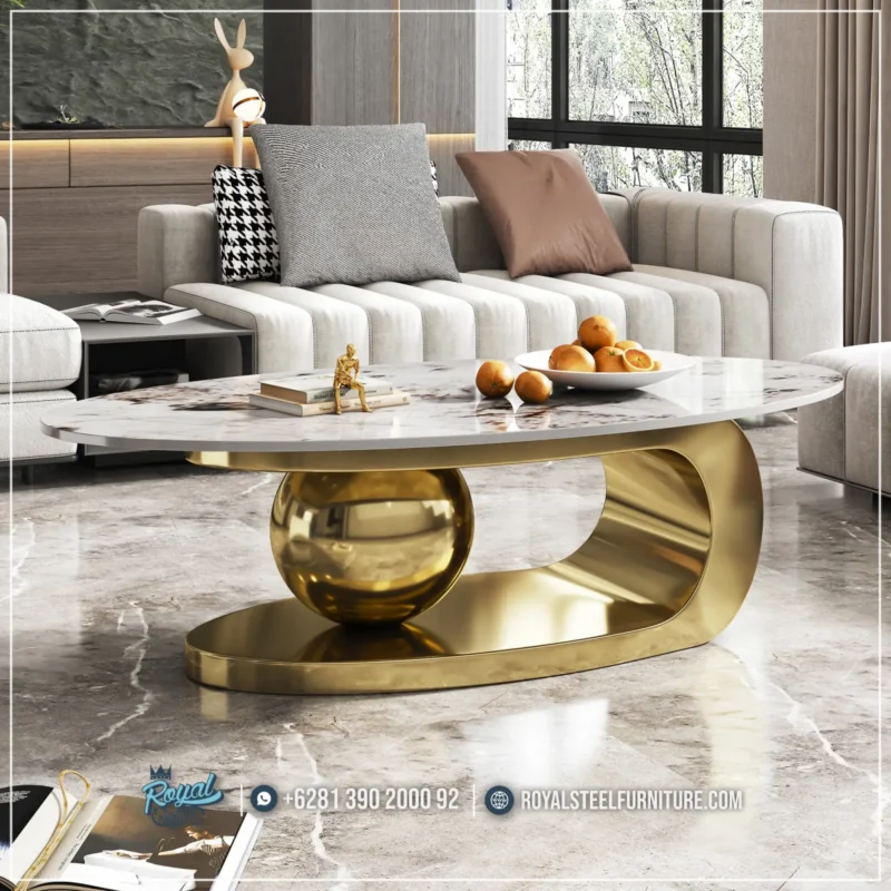 Meja Tamu Stainless Elegan Marmer Ruang Keluarga