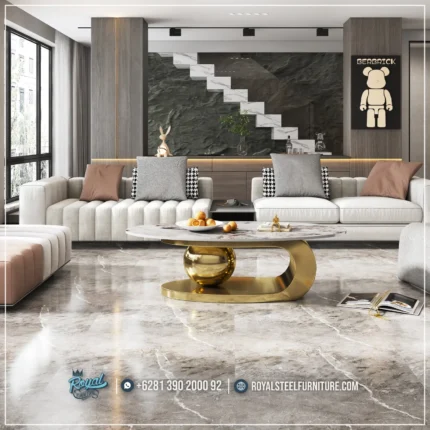 Meja Tamu Stainless Elegan Marmer Ruang Tamu