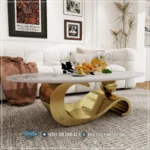 Model Meja Stainless Gold Marmer Oval Mewah Modern Ruang Tamu dan Dekorasi Rumah