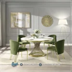Style Meja Makan Marmer Mewah Gold Finish 4 Kursi