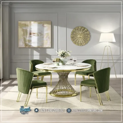 Style Meja Makan Marmer Mewah Gold Finish 4 Kursi