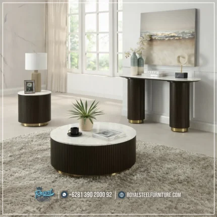 Coffee Table Jati Natural Top Marble Mewah Espresso