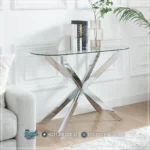 Console Table Kaki Stainless Top Kaca Minimalis