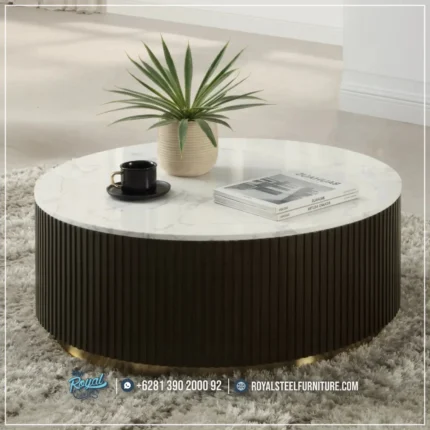 Meja Coffee Table Jati Natural Top Marble Mewah Espresso