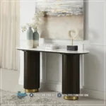 Meja Console Table Jati Natural Top Marble Mewah Espresso