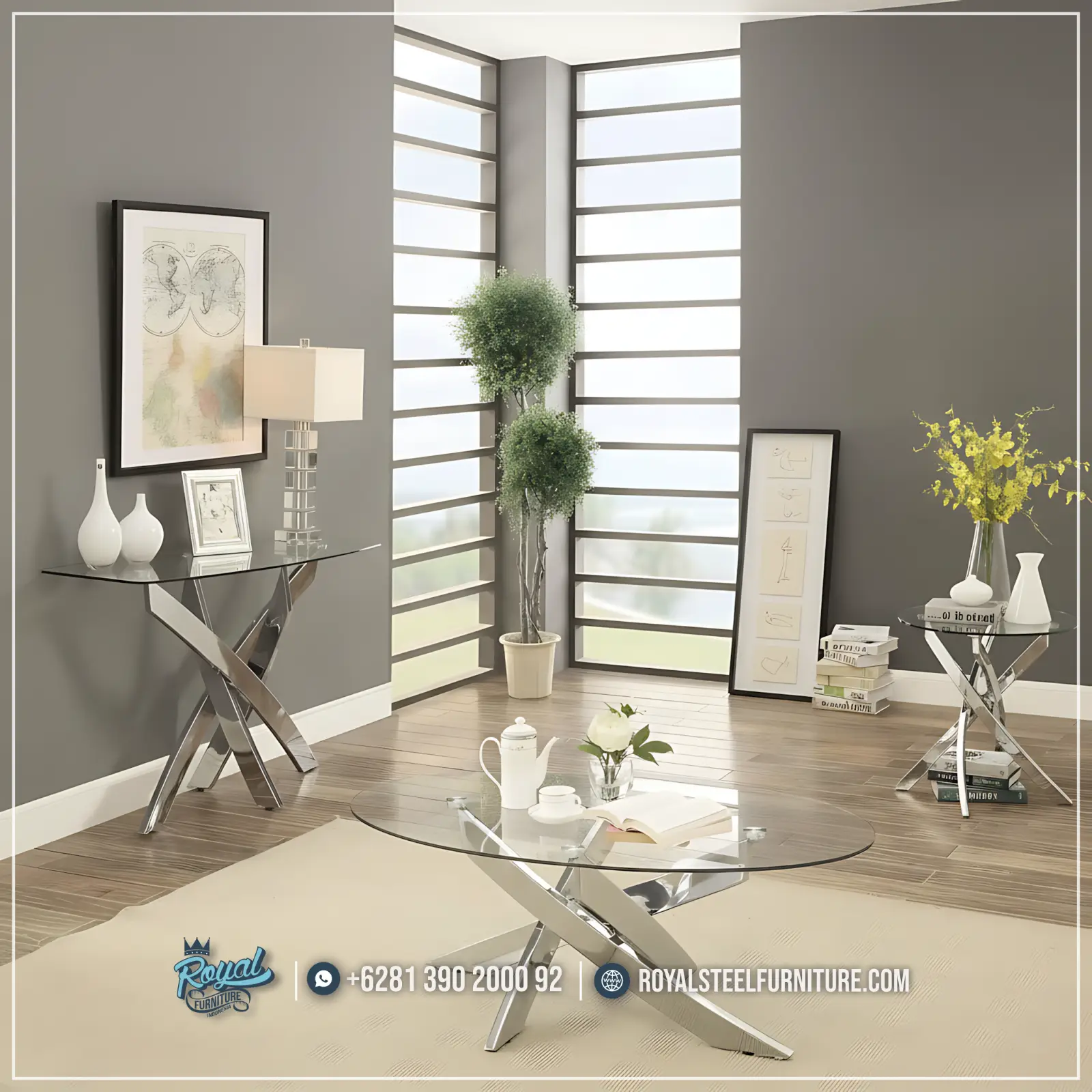 Meja Kaki Stainless Silver Coffee Table Royal Meja Kaki Stainless Silver Coffee Table Royal