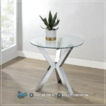 Meja Sudut Kaki Stainless Top Kaca Round Table