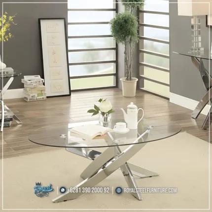 Meja Tamu Kaki Stainless Silver Coffee Table Royal