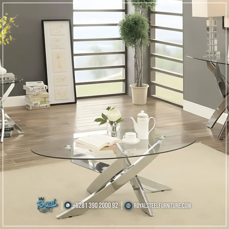 Meja Tamu Kaki Stainless Silver Coffee Table Royal