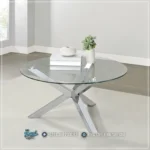 Meja Tamu Kaki Stainless Top Kaca Round Table