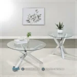Set Meja Kaki Stainless Top Kaca Round Table