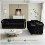 Chesterfield Sofa Ruang Tamu Velvet Gold Accent