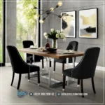 Set Meja Makan Stainless Silver Ruang Makan Modern Jepara