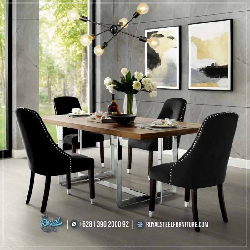 Set Meja Makan Stainless Silver Ruang Makan Modern Jepara