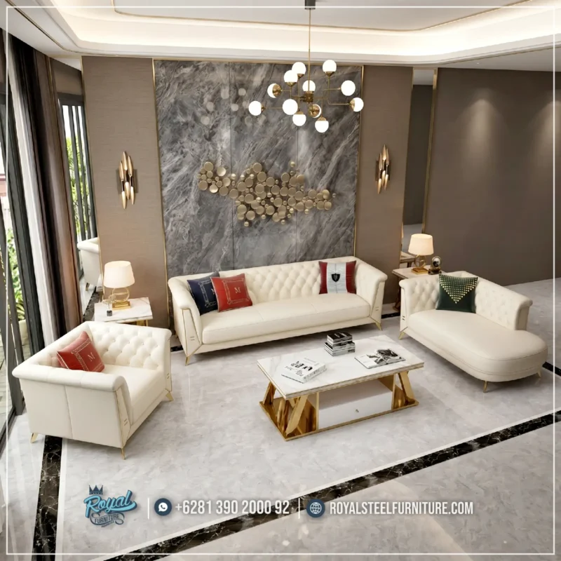 1 Set Sofa Tamu Modern Luxury Aksen Stainless Gold