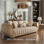 Luxury Sofa Mewah 3 Seater Gold Accents Modern Stainless