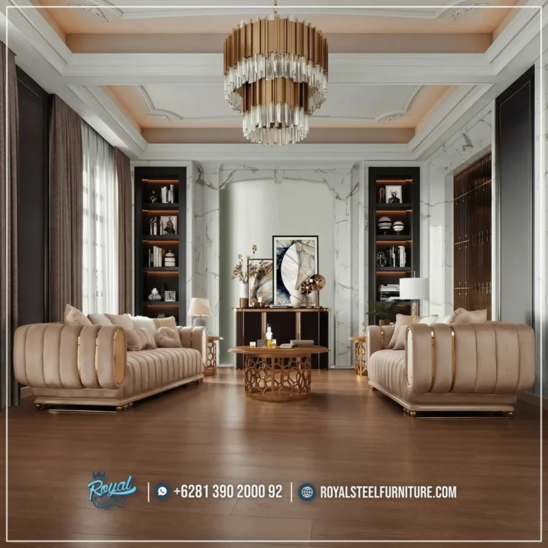 Luxury Sofa Tamu Gold Accents Modern Stainless