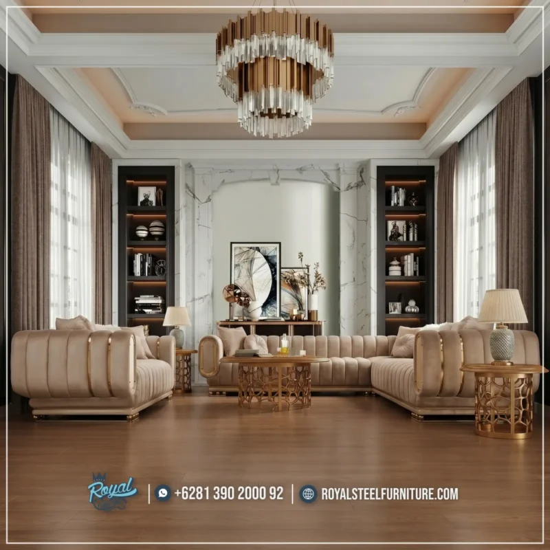 Luxury Sofa Tamu Leter L Gold Accents Modern Stainless