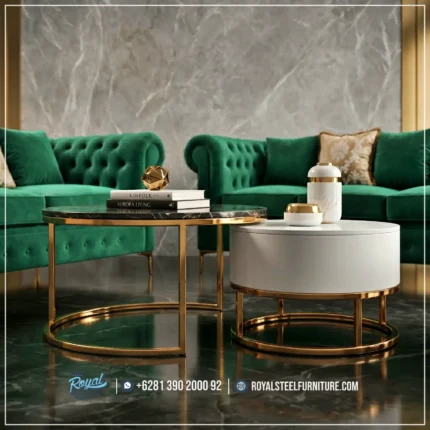 Model Meja Sofa Tamu Stainless Terbaru Desain Gold Minimalis Moodern