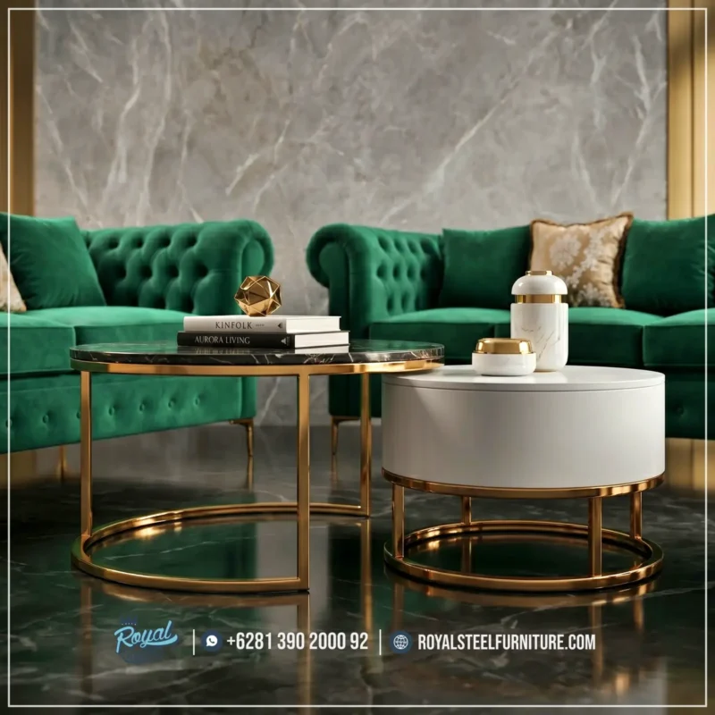 Model Meja Sofa Tamu Stainless Terbaru Desain Gold Minimalis Moodern
