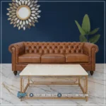 Sofa 3 Seater Kulit Meja Stainless Modern