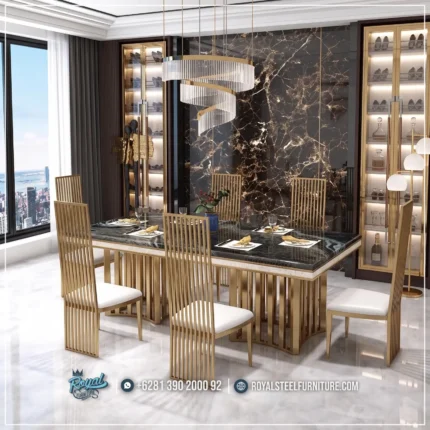 Furniture Set Meja Makan Marmer 6 Kursi Royal Steel Furniture