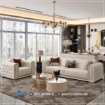 Luxury Syntetis Leather Chesterfield Sofa Tamu Stainless Minimalis
