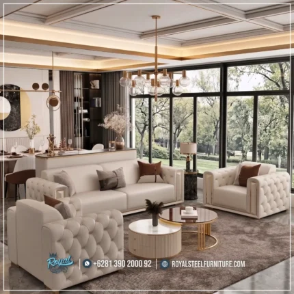 Luxury Syntetis Leather Chesterfield Sofa Tamu Stainless Modern