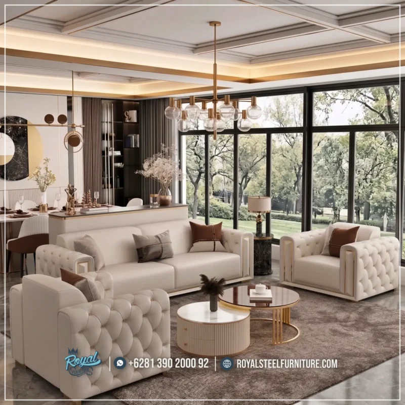 Luxury Syntetis Leather Chesterfield Sofa Tamu Stainless Modern
