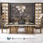 Set Meja Makan Marmer 6 Kursi Royal Steel Furniture