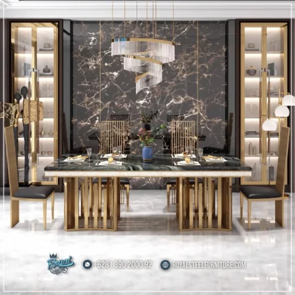 Set Meja Makan Marmer 6 Kursi Royal Steel Furniture
