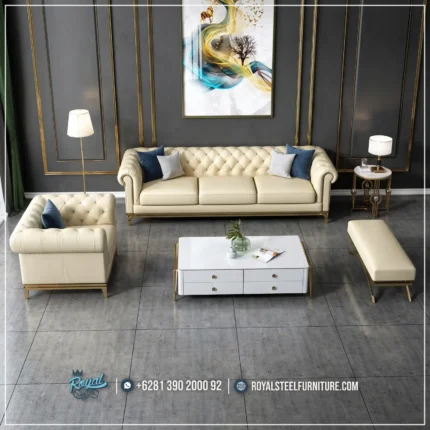 Set Sofa Stainless Gold Mewah untuk Ruangan Modern Ruang Tamu Anda Terbaru Royal Furniture
