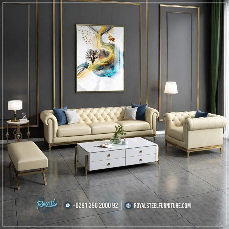 Sofa Stainless Gold Mewah untuk Ruangan Modern Ruang Tamu Anda Terbaru Royal Furniture Steel