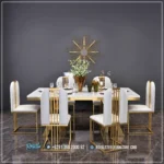 Best Seller Meja Stainless Gold Mewah Ruang Makan Sultan Kaki Stainless, Harga Meja Makan Mewah, Meja Makan Jepara Terbaru, Royal Furniture