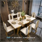 Best Seller Meja Stainless Gold Mewah Ruang Makan Sultan Kaki Stainless, Meja Makan Mewah Modern, Meja Makan Stainless Royal Furniture