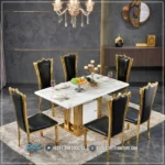 Dining Set Meja Makan Mewah 6 Kursi Stainless Gold Modern Jepara