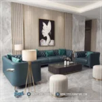 Furnitur Set Sofa Kulit Chesterfield Mewah untuk Ruang Tamu Premium