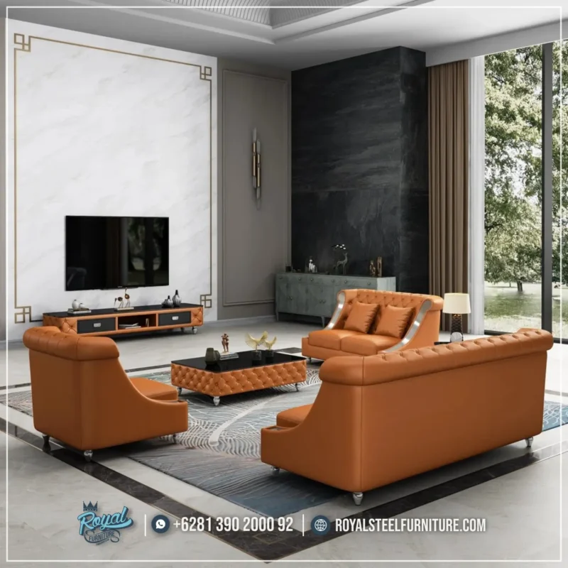 Furnitur Set Sofa Kulit Jepara Premium Jakarta Bandung Bogor
