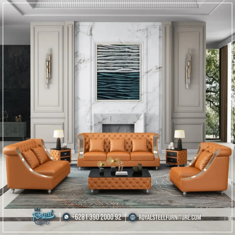 Kemewahan Ruang Tamu Maksimal dengan Set Sofa Kulit Jepara Premium