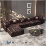Model Sudut Sofa Kulit Chesterfield Mewah Coffe Table Marmer