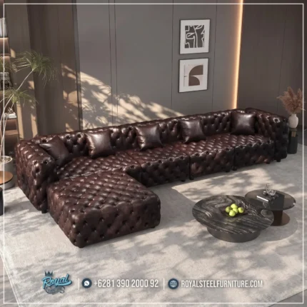 Model Sudut Sofa Kulit Chesterfield Mewah Coffe Table Marmer