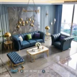 Set Sofa Tamu Kulit Sintetis Kaki Stainless Mewah