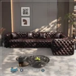 Sofa Kulit Chesterfield Mewah Coffe Table Marmer