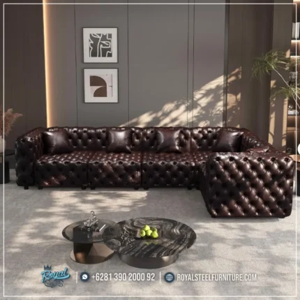 Sofa Kulit Chesterfield Mewah Coffe Table Marmer