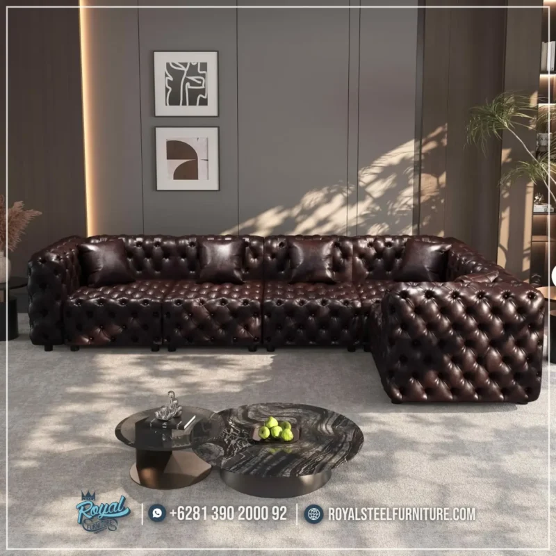 Sofa Kulit Chesterfield Mewah Coffe Table Marmer