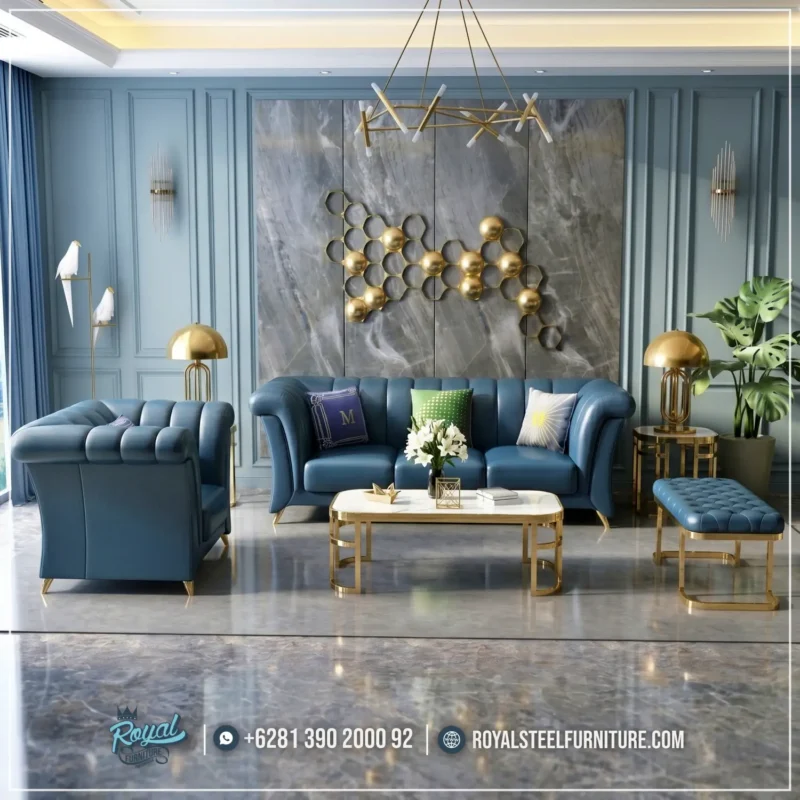 Sofa Tamu Kulit Sintetis Kaki Stainless Mewah