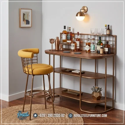 Kursi Bar Estetik Gold Mustard Set Meja Minibar