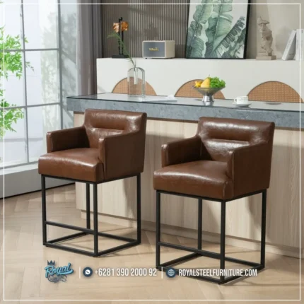 Kursi Bar Kulit Industrial Barstool Kaki Besi Hollow  Premium dari Royal Steel Furniture